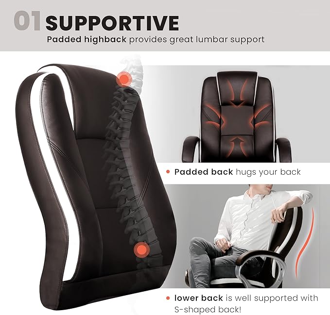 NEO CHAIR Office Desk Ergonomic Gaming Chair High Back Adjustable Computer Chair with Wheels and Lumbar Support Comfy Leather Executive Swivel (Brown)