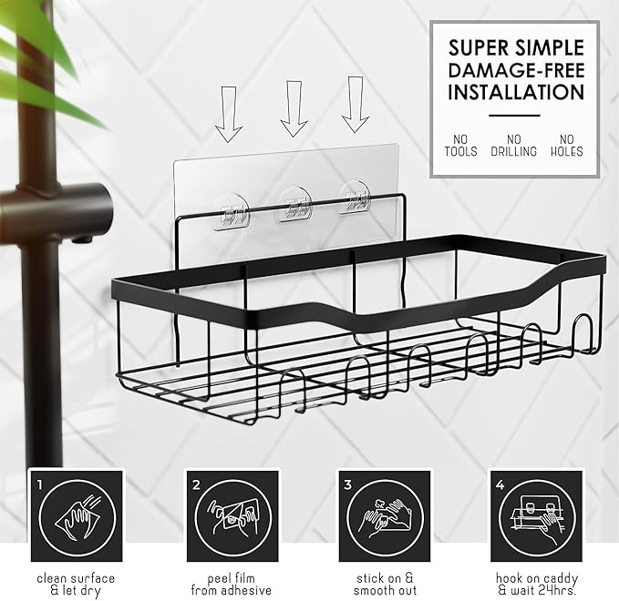 Bathroom Accessories Set with Shower Caddy and Bath Rugs 27PC Bathroom Accessory Set with Shower Caddies Black Bath Rugs, Shower Curtain Set, Toilet Brush, Trash Can, Soap Dispenser, Toothbrush holder