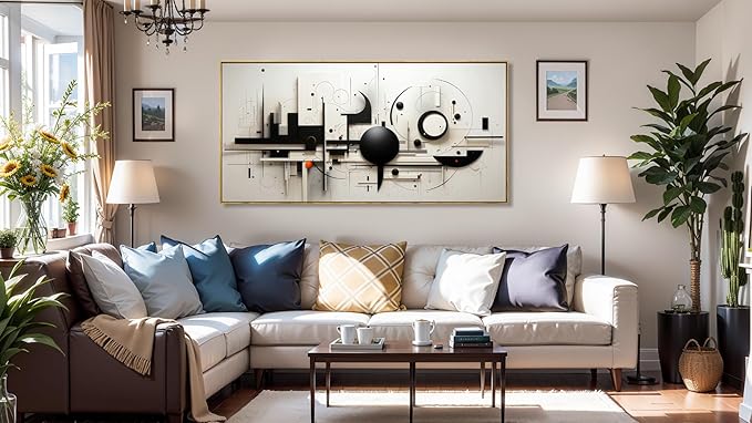 abstract Wall Art Black And White Modern Artwork Geometric Line Art Canvas Painting Wall Decor for Living Room Bedroom Dining Room Home Office Decor 30"x60" with Framed…