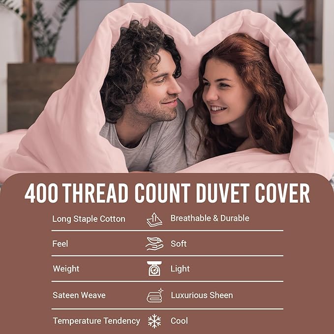 Pizuna Pure 100% Cotton Twin Duvet Cover Set, Luxurious 400 Thread Count Long Staple Cotton Sateen Weave with Button Closure (Combed Light Pink Cotton Duvet Cover Twin)