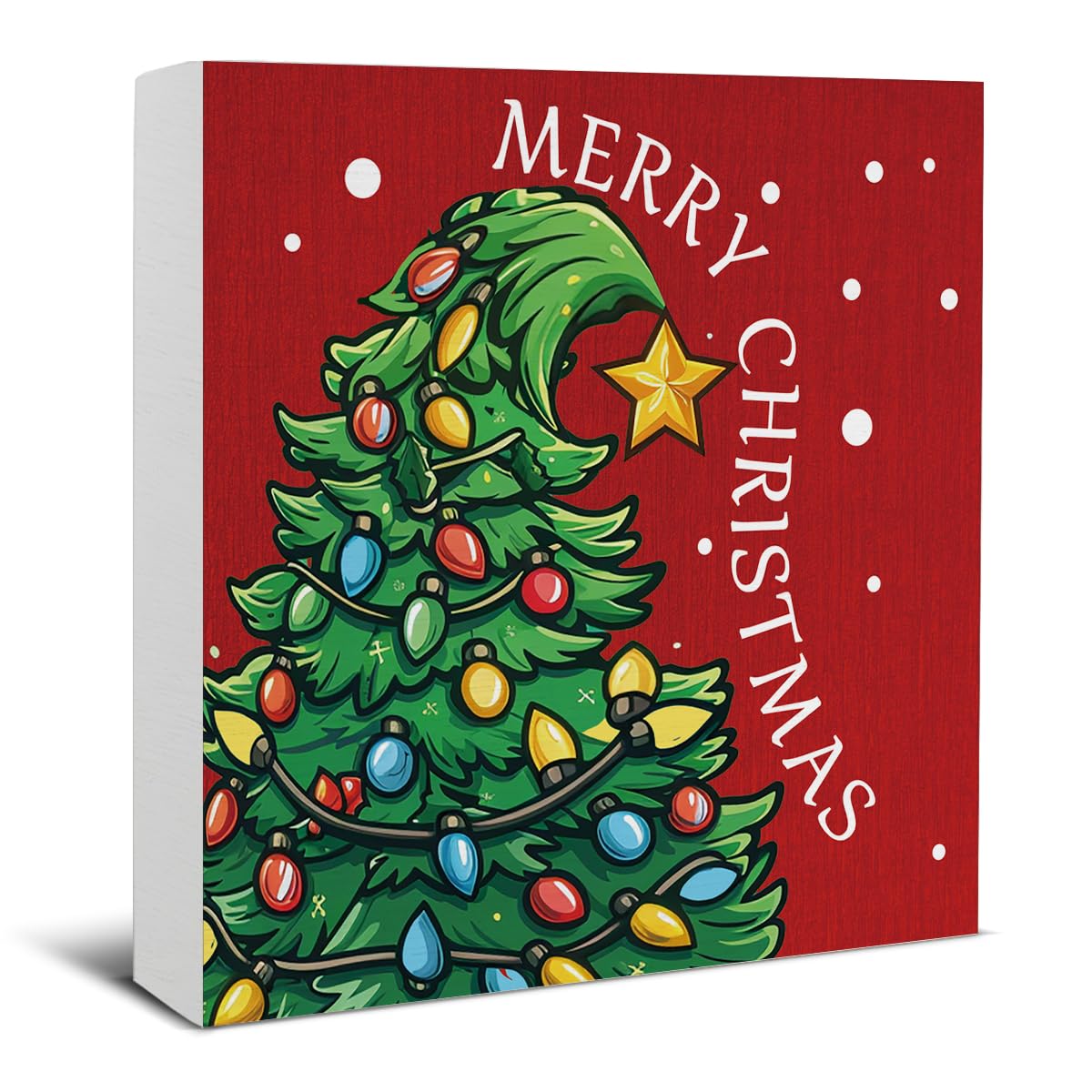 Christmas Decorations - Merry Christmas Decor, Funny Xmas Tree Wooden Sign, Home Decor for Desk Table Shelf 5 X 5 Inches