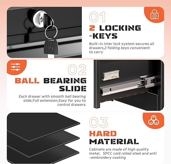 Bonusall Lateral File Cabinet 2 Drawer, Metal Lateral Filing Cabinet with Lock, Locking Horizontal Drawers File Cabinets for Legal/Letter / A4 / F4 Size for Home Office, Steel, Heavy Duty, Black