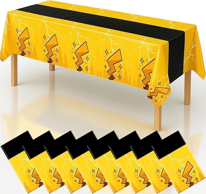 8Pcs 2in1 Yellow Cartoon Birthday Party Decorations Tablecloth, 54" x 108" Table Cloth Disposable Rectangle Plastic Table Cover for Kids Baby Shower Party Supplies