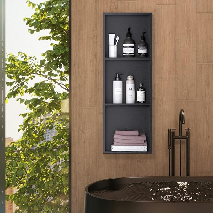 Stainless Steel Shower Niche 12" x 36", 3-Tier Shower Niches No Tile Needed, Recessed Niche for Shower Wall, Shower Niche Shelf for Bathroom Storage, Matte Black
