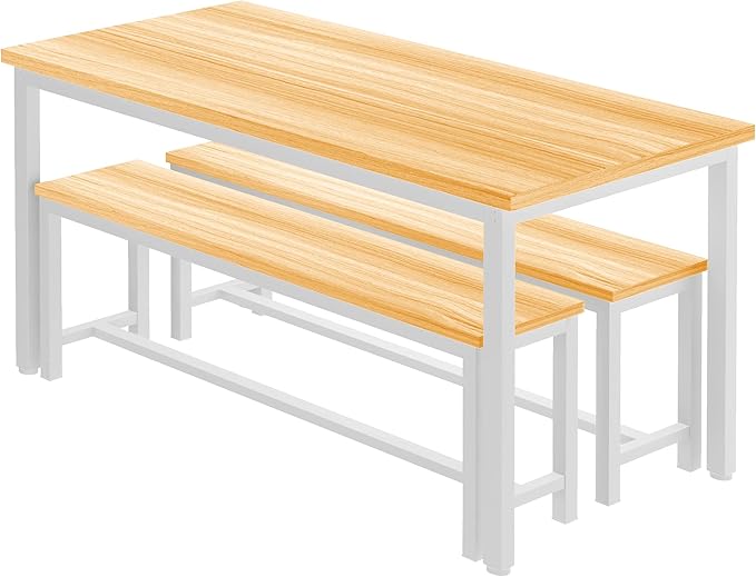 Lamerge Kitchen Table Set with 2 Benches 4 Person Dining Room Table Set for Home Kitchen, Dining Room, Restaurant, Space Saving, 47.2inch Table and 41.3inch Bench, Beige