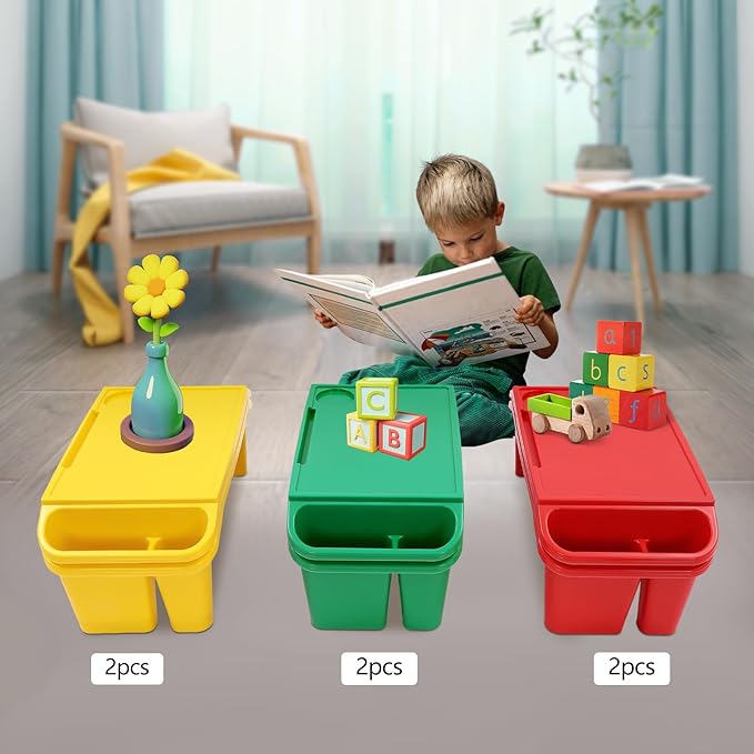 6 Pcs Kids Lap Desk Tray, Plastic Breakfast Lap Desk Trays with Side Pockets and Slot, Portable Lap Table Snack Tray for Eating, Writing, Drawing, Game, 19.69" L x 9.84" W x 7.1" H (3 Colors)