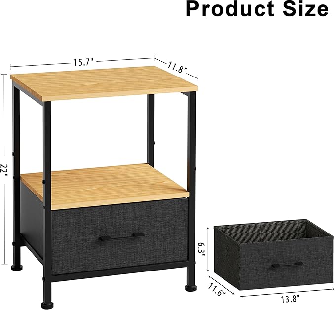 Side Table with Fabric Drawers,2-Tier Nightstand,End Table with Open Shelf for Bedroom, Living Room, Kitchen, Entryway, Natural