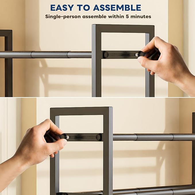 Mavivegue 3 Tier Expandable Shoe Rack for Closet, 19“- 43” Adjustable Shoe Rack for Entryway, Shoe Shelf, Black