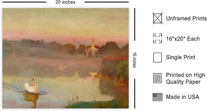 Poster Master Vintage Pond in Radziejowice - Retro Swan Print - Lake Landscape - Farmhouse Animal Lover - Aesthetic Living Room or Office Decor - 16x20 UNFRAMED Wall Art