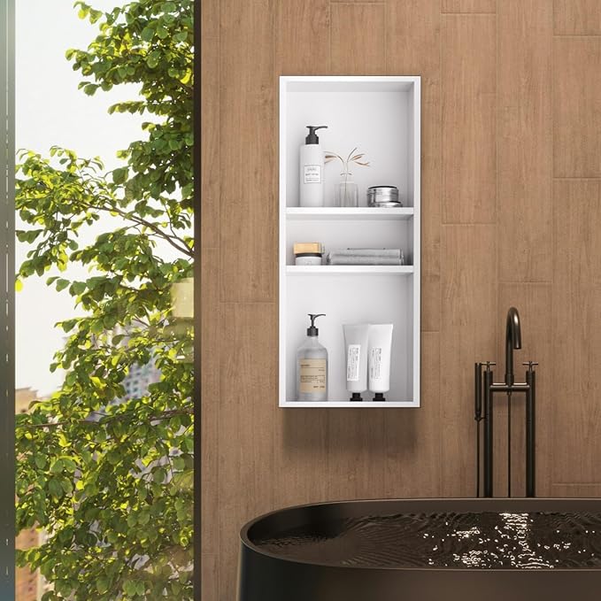 Stainless Steel Shower Niche 12" x 30", 3-Tier Shower Niches No Tile Needed, Recessed Niche for Shower Wall, Shower Niche Shelf for Bathroom Storage, White