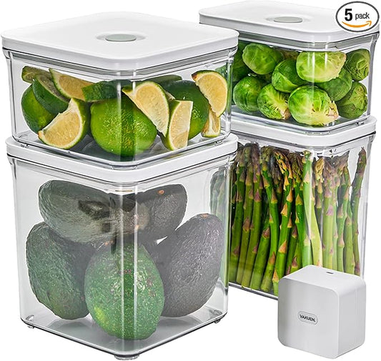 Premium Airtight Food Storage Containers & Vacuum Sealer Machine Starter Set, 4-piece Container with Sealer, 100% Leak Proof,Keep food fresh up to 5 times longer than non-vacuum strorage.