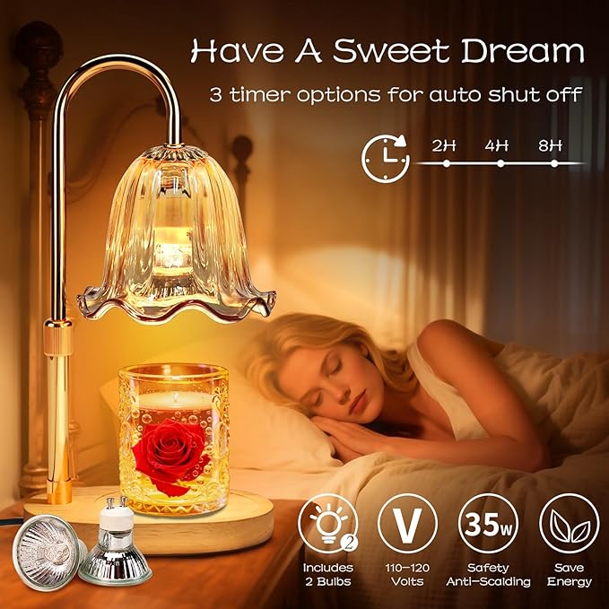 Electric Candle Warmer Lamp with Timer: Birthday Gifts for Women Mom, Adjustable Height & Brightness, Wax Warmer for Scented Wax with 2 Bulbs, Ideal for Home Decor