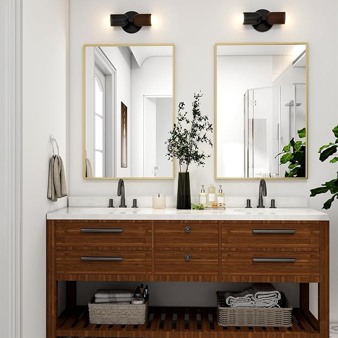 HARRITPURE 28"x20" Framed Bathroom Mirror for Wall Rectangle Mirror Aluminum Alloy Frame Wall-Mounted for Farmhouse Entryway Bedroom Living Room Gold