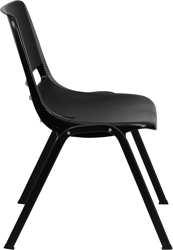 EMMA + OLIVER Kid's Black Ergonomic Shell Stack Chair - Black Frame and 14" H Seat