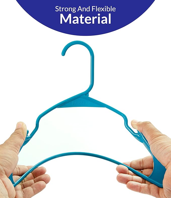 Royale Linens 20 Pack Blue Plastic Hangers for Clothes - Heavy Duty Clothes Hanger for Everyday Use - Lightweight & Space Saving Notched Plastic Hangers