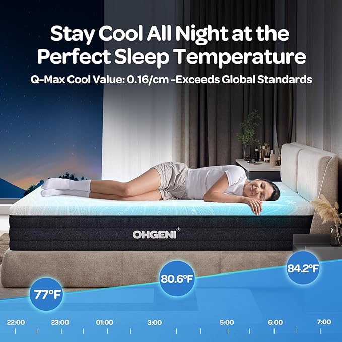 OhGeni 10 Inch Twin Size Mattress, Cooling Gel Memory Foam, Single Bed Mattresses in a Box, Cool Surface Touch, Medium,Ergonomic Support & Pressure Relief, CertiPUR-US Certified Foam, Designed in USA