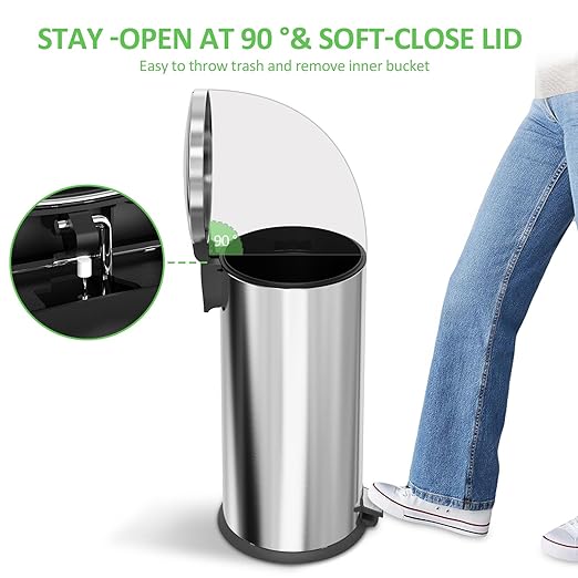 Kitchen Trash Can with Lid - 10.5Gallon/40L Oval Stainless Steel Trash Can with Removable Inner Liner and Lid Soft Close, Foot Pedal Garbage can for Home Office,Fingerprint Proof Silver