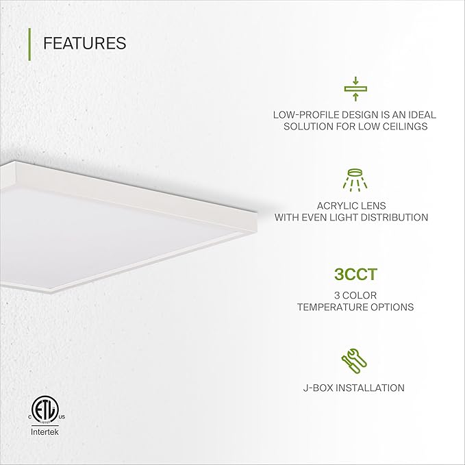 ASD LED 12" Square Flush Mount Ceiling Light Fixture, Low Profile Surface Lighting | 5CCT, Dimmable, Ultra-Thin, ETL Listed | 24W 1700LM 2700-6000K 120V | Kitchen, Hallway Lamp | White, 4 Pack