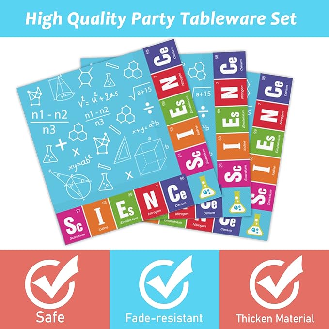 Wiooffen 96 Pcs Science Party Plates Napkins Tableware Set Mad scientist Supplies Disposable Dinnerware Little Scientist Decoration Favors for Kids, 24 Guests