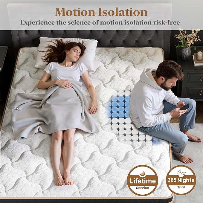 King Mattress 10 Inch, Cooling Hybrid Bed in a Box, Individual Pocket Springs, Motion Isolation, Targeted Hip/Shoulder/Lumbar Support, Fiberglass-Free, Ergonomic Zones, 365-Night Trial, CertiPUR-US