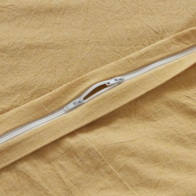 FACE TWO FACE Bedding Duvet Cover Set100% Washed Cotton Duvet Cover Linen Like Textured Breathable Durable Soft Comfy (Queen, Ginger)