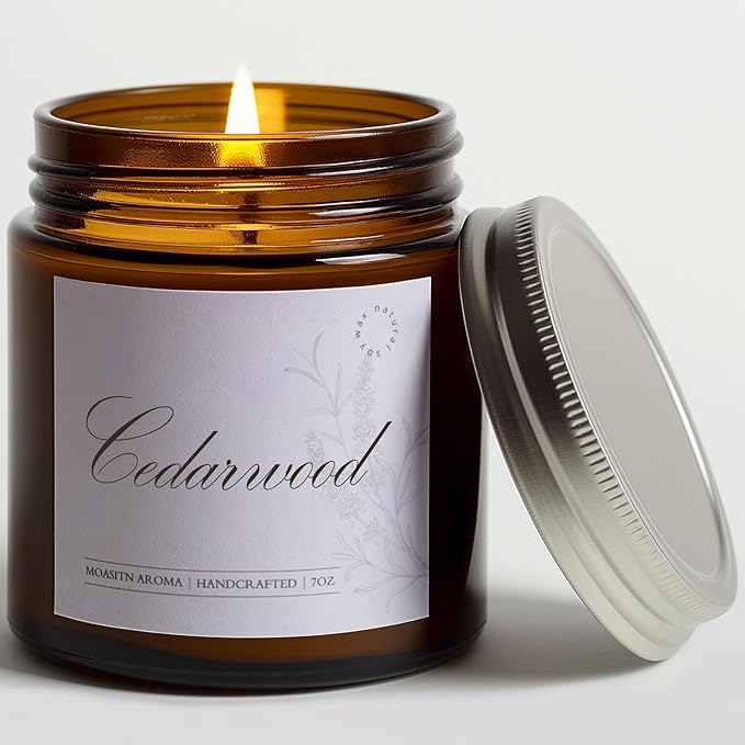 MOASITN Cedarwood Scented Candles for Home|Sea Salt,Citrus,Rose,Cedar Scented Soy Candle| Longlasting Aromatherapy Candle| Jar Candel Gift for Women,Men for Birthday,Housewarming,Relaxing|7oz