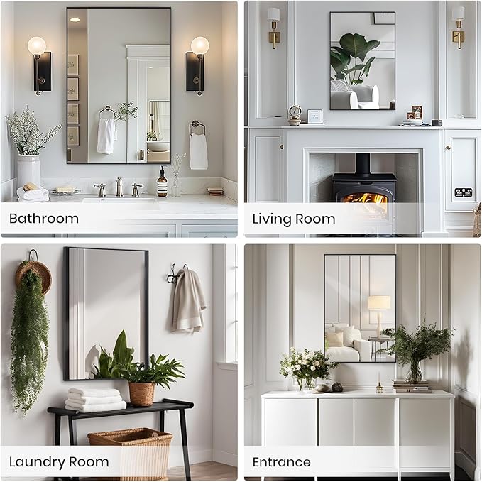 Wall Mirror 24" x 36" for Bathroom Modern Black Deep Frame Mirror for Wall Decorative Horizontal or Vertical Wall Mounted Mirror for Bedroom Living Room Entryway Wall Decor