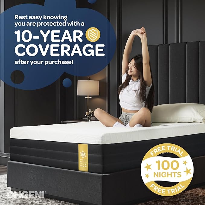 OhGeni 8 Inch Full Size Mattress, Cooling Gel Memory Foam Bed Mattresses in a Box, Cool Touch Surface, Ergonomic Support & Pressure Relief, Medium Feel, CertiPUR-US Certified Foam, Designed in USA