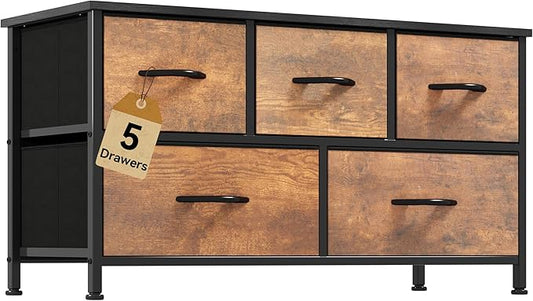 DWVO Dresser for Bedroom with 5 Drawers - Fabric Storage Tower, Long Fabric Dresser, Organizer Unit for Bedroom, Closet, Hallway