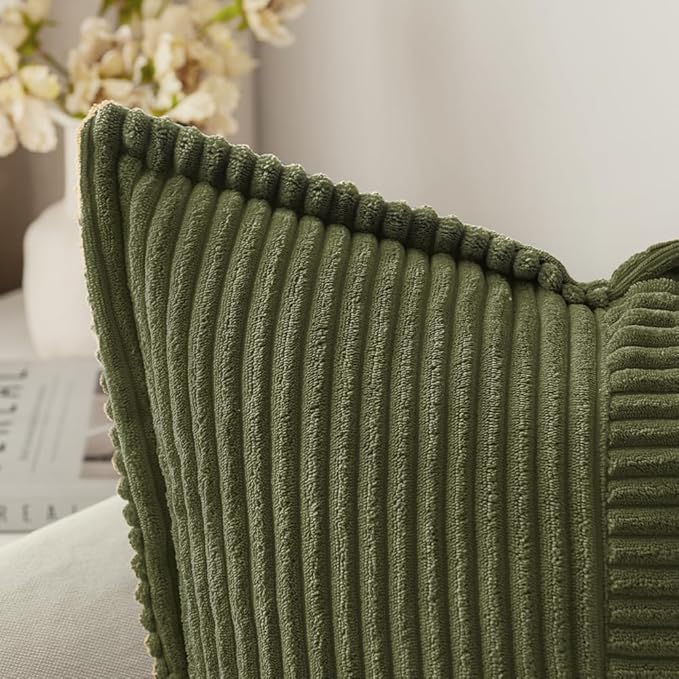 MIULEE Olive Green Corduroy Lumbar Pillow Covers 12x20 Inch 12x20 Inch with Splicing Set of 2 Soft Boho Pillow Covers Broadside Decorative Textured Summer Pillowcases for Couch Bed Livingroom