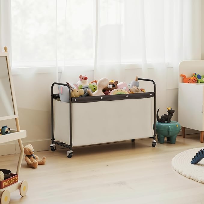 StorageWorks Toy Chest Storage with Wheels, Extra Large Kids Toy Box, Toy Storage Organizer, Metal Toybox for Bedroom, Living Room Area, Kids Room, 135L, Beige