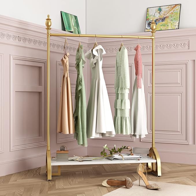 Gold Clothing Rack, Boutique Gold Clothes Racks with Shelf for Display, Heavy Duty Garment Rack for Retail Use (47.24L)