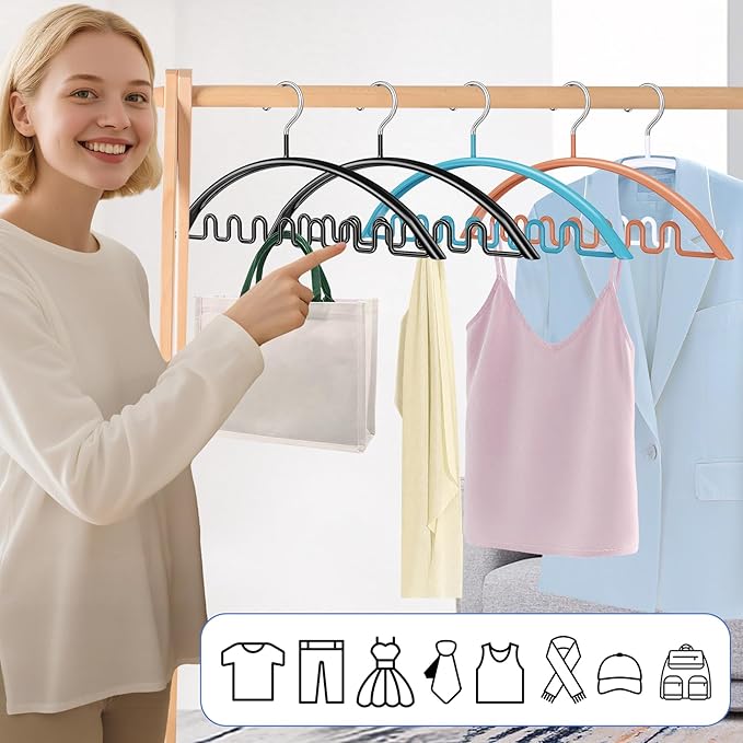 Clothes Hangers 12 Pack, Sweater Hangers No Shoulder Bump Metal Non Slip Heavy Duty Coat Hangers for Closet Organizers and Storage Space Saving Shirt Hanger for Suits Dresses Jackets Bra Shirt Multi