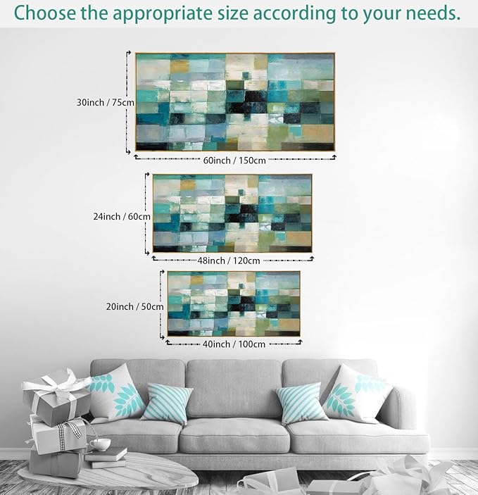 Wall Art Modern Artwork Abstract Canvas Painting Green Blue Fantasy Colorful Wall Decor for Living Room Bedroom Dining Room Home Office Decor 20"x40" with Framed…