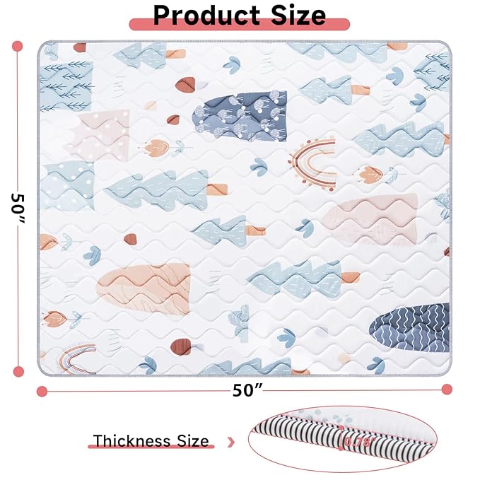 Baby Play Mat, 50’’ x 50’’ Soft Baby Floor Mat Thicker Foam Play Mat for Babies, Foldable Baby Playpen Mat Crawling Mat, Non-Slip & Machine Washable, Cushioned Play Mat for Babies (Tree Design)