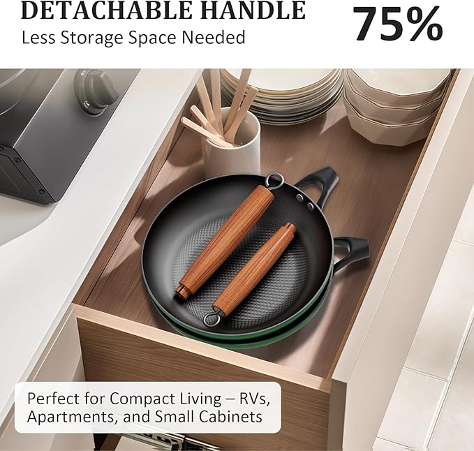 YUTANN Nonstick Frying Pan, 8 inch Enameled Cast Iron Pan Kitchen Healthy Egg Fry Pan Omelette with Detachable Handle, Lightweight Pre-seasoned Cast Iron Skillet, Dishwasher & Oven Safe