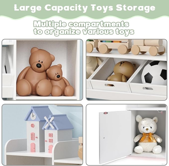 Kids Toy Storage Organizer with 7 Removable Storage Bins, 4 Open Compartments,55.7" W Large Toy Organizers for Playrooms, Bedrooms & Classrooms,Bright White