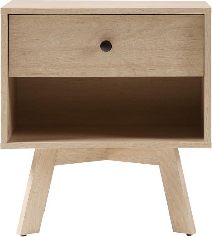 Walker Edison Mid Century Modern 1-Drawer Nightstand Bedroom Storage Drawer and Shelf Bedside End Table, 21 Inch, Coastal Oak