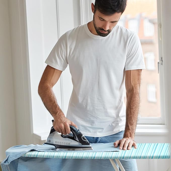 BNDX 15"x54" Ironing Board Cover – Aqua Plaid Design, Thick Padding with 2" Elastic Edge & Dual Buckles, Durable, Scorch & Stain Resistant