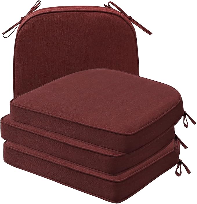 Sunbrella Round Corner Seat Cushions, 17" x 16" x 2", Set of 4, Indoor Outdoor Water Repellent Universal Chair Pads with Ties for Patio Furniture, Garden Dining Chairs, Spectrum Brick