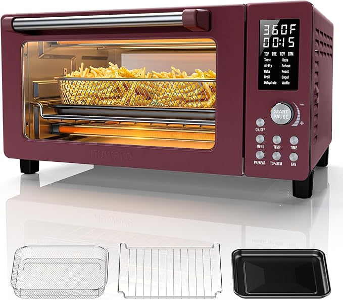 Nuwave Bravo Pro Smart Air Fryer Toaster Oven Combo, 12-in-1 Functions with Quicker & Even Crisp Technology, 1800W, 50-450°F, PFAS-Free, 21QT, Cinnamon