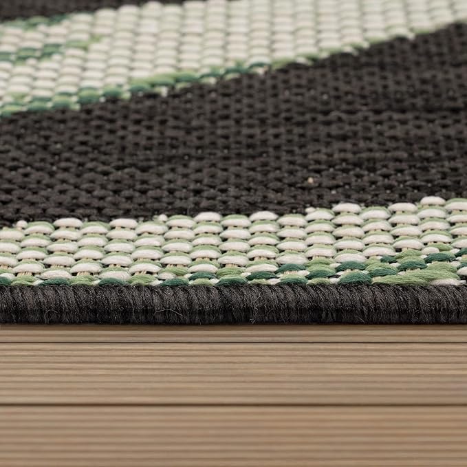 Outdoor Rug Black Green with Floral Palm Leaf Design Waterproof, Size: 5'3" x 7'7"