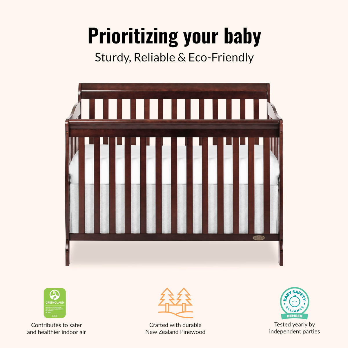 Dream On Me Ashton 4-in-1 Convertible Crib in Espresso, Greenguard Gold, JPMA Certified, Non-Toxic Finishes, Features 4 Mattress Height Settings, Made of Solid Pinewood
