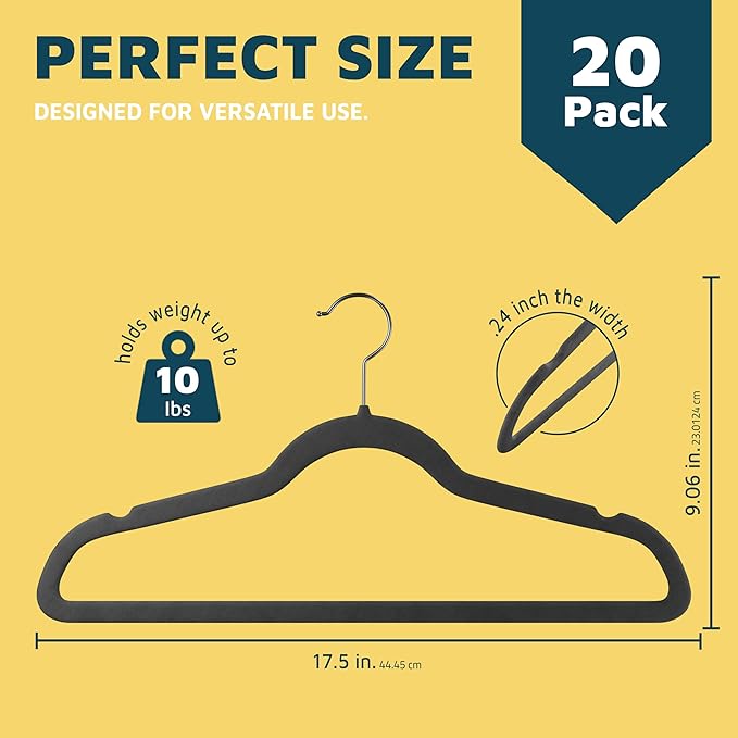 Velvet Non-Slip Hangers - 20 Pieces Non-Slip Coat Hanger Set with 360° Swivel Hook, Space-Saving, Sleek Design, Keep Closet Organized, Smooth Velvet Finish, Lightweight Construction - Gray
