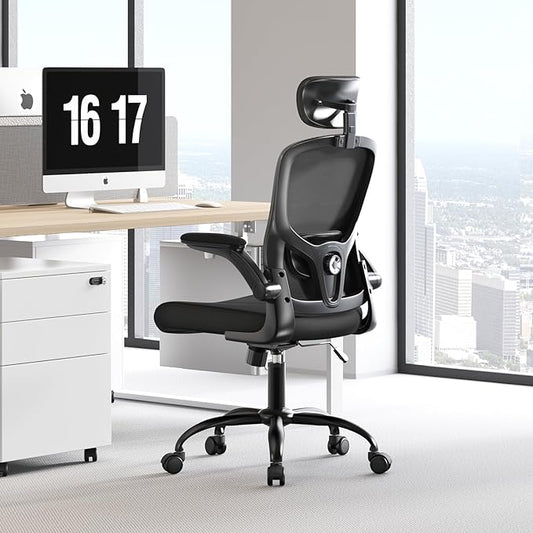 Multi-Adjustable Ergonomic Office Chair, Study Chair, Summer Mesh Comfortable High Back Chair, Headrest, Lumbar Support, Armrest, Seat Height.（Black）