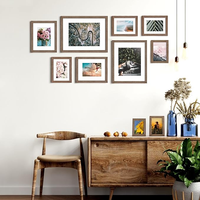KINLINK 3.5x5 Picture Frame Rustic Brown, Solid Wood Frames with Plexiglass for Table Top and Wall Mounting, Photo Frames for Horizontal or Vertical Display, 4 Pack