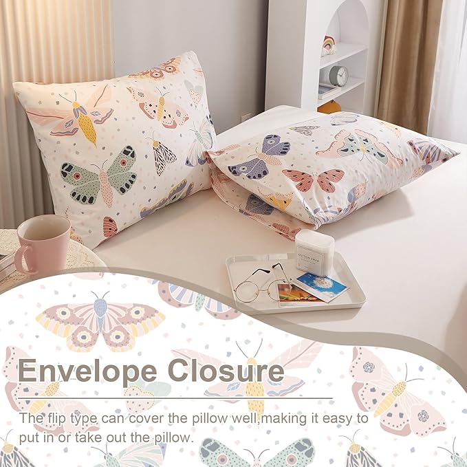 Ivellow Twin Duvet Cover Kids 100% Cotton Butterfly White for Cute Bedding Set 3Pcs Ultra Soft Breathable Patterned Cartoon Comforter Boys Girls Toddler Teen