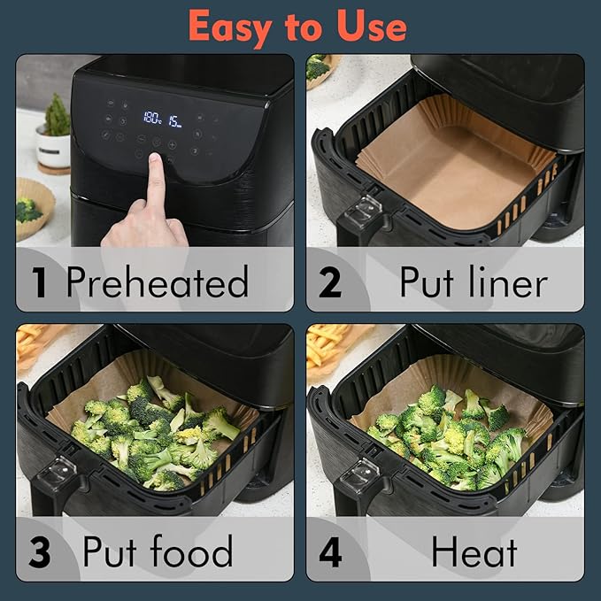 [3-Size] Air Fryer Disposable Paper Liner Compatible with Ninja Foodi Dual Air Fryer Toaster Oven, Non-stick Air Fryer Parchment Paper Baking Accessories (100Pcs - 8.7 Inch Rectangle, Natural)