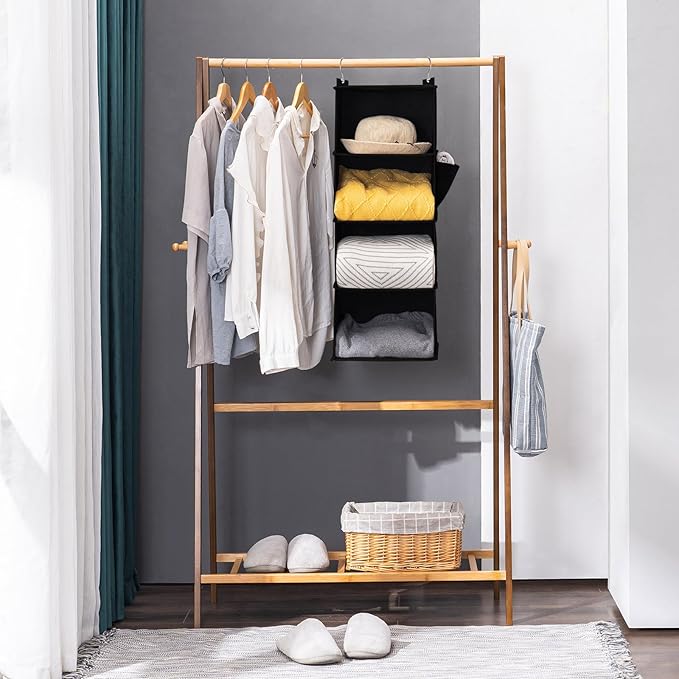 Hanging Closet Organizer, 3-Shelf Closet Hanging Storage Shelves, Black