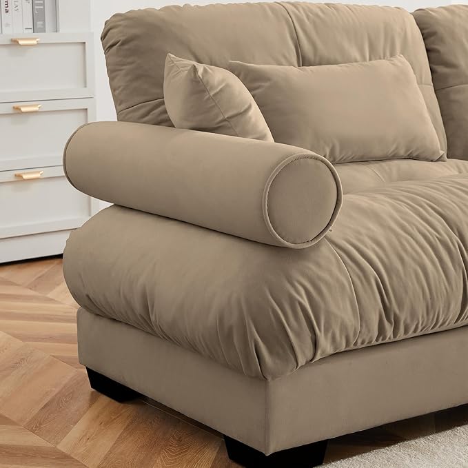 Ball & Cast 93.7" Modern Sectional Sofa,L-Shaped Sectional 2-Seater Loveseat with Movable Ottoman,Pillows and Overthick Cushion,Big Comfy Couch for Living Room,Reading Room,Loft and Bedroom,Camel